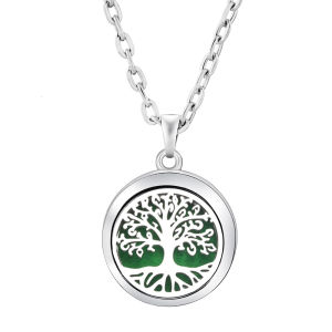 Lucky Tree Cut Out Aromatherapy Pendant Essential Oil Necklace 15mm Stainless Steel Diffuser Perfume Couple Ornament