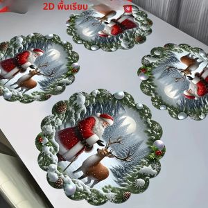 แผ่นรองจานคริสต์มาส VIKAMA 4/6 ชิ้น ขอบหยัก ลายซานตาคลอส ฉากหิมะ สำหรับตกแต่งโต๊ะปาร์ตี้คริสต์มาสและอุปกรณ์เสริม