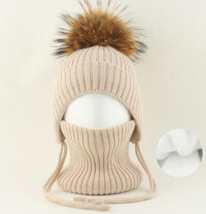 Boys Girls Winter Ear-cover Hats Scarf Set Kids Winter Outing Knit Hat with Pom-pom Baby Children Windproof Warm Scarf Casual
