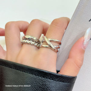 Silver Plated Wrapping Open Ring for Women Fashionable Smooth Crossed Lines Index Finger Ring Alloy Material Adjustable Size