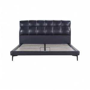 Airland | Genuine Leather Double Bed Black Minimalist First Layer Cowhide Soft Package Furniture