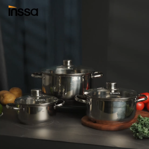 INSSA 304 Stainless Steel Pot SET 16CM/20CM/24CM 6PCS(include pots and lids) Suitable For All Stoves Uncoated Pot Body