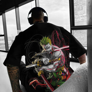 2025 One Piece Luffy Printed Cotton Short-sleeved American Loose Mens and Womens Summer Breathable Sport Round-neck T-shirt