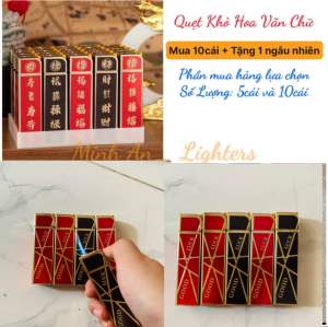 Combo 5cái Bật lửa khò chống gió vỏ kim loại hình Hoa Văn Chữ Bơm ga được khi hết