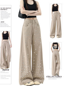Quần Jeans Ống Rộng Cổ Điển MZVZ Quần Jeans Nữ Mùa Hè 2025 Quần Ống Rộng Ôm Dáng Rộng Cạp Cao Chất Liệu Denim Quần Dài Thường Ngày