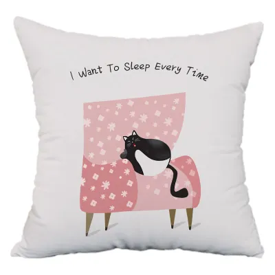 Nordic Style Cat Pillow Cover Living Room Sofa Floral Print Plush Square Cushion Case Universal PP Cotton Inner Core Pillowcase