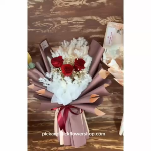 Pink Preserved Rose & Hydrangea Dried Flower Bouquet | Long-Lasting Flower Gift