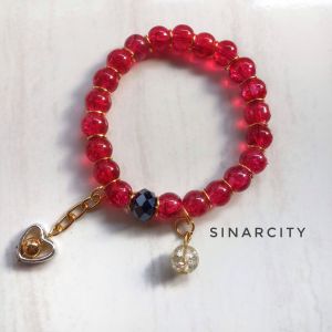 SC Gelang Wanita Manik Kristal Kaca List Stopper Ring Bulat Gold Premium Rantai Gantung Liontin Love | Gelang Kaca Popcorn Kristal 8mm Aesthetic Gaya Pesta Variasi Motif Manik Tengah | Bracelet Woman Perhiasan Aksesoris| Bracelet Beads Coquette Jewerly