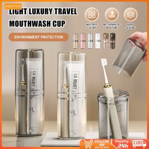 Travel Toothbrush Storage Box Toothbrush Wash Cup Portable Toothbrush Mouthwash Cup Set Transparent Square Travel Cup Sealed Wash Set Organizer earphea