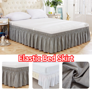 Elastic Ruffle Bed Skirt Solid Color Wrap Around Style Comfortable Fade Resistant Bed Cover