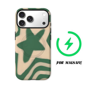Green Wavy Star Phone Case for iPhone 18 17 16 15 14 13 12 11 Air Pro Max Plus Double-layer Cover