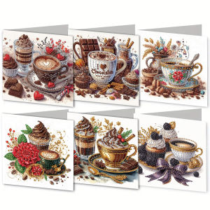 6 Pieces Diamond Painting Set - Coffee Theme Greeting Card Blessings and Wishes Unique Design by Mark Sai