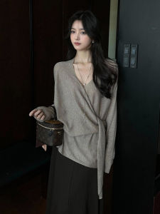 DUOFEIYAN | Cross V-Neck Long Sleeve Loose Knit Sweater for Women
