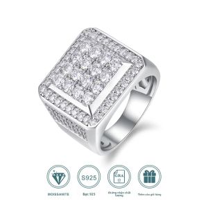 Nhẫn Nam JIUZUAN Đính Đá Moissanite Toàn Bộ Phong Cách Hip Hop Bạc 925 Mạ Vàng 18K Trang Sức Kiểu Pave Quà Tặng Kèm Chứng Nhận GRA