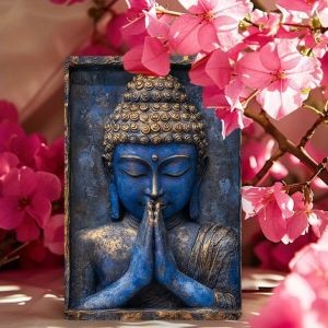 Blue Buddha Statue with Folded Hands - Vintage Aluminum Sign for Yacht Living Room & Gym Décor - 8x12 inch