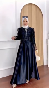 Gamis Brokat Hitam Jumbo Elegan Sakura Dres Silk Premium Mix Brukat Aplikasi Payet Mutiara M L XL XXL 3XL Dress Kondangan Wanita Elegan Terbaru Baju Muslim Remaja Kekinian Seragaman Bridesmaid Warna Burgundy Mahogany Black