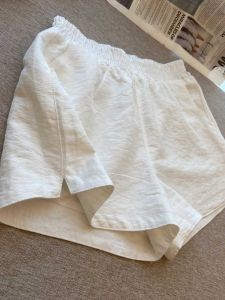 กางเกงขาสั้นผ้าลินินสีขาวระบายอากาศได้ดีสำหรับผู้หญิงในช่วงฤดูร้อน กางเกงขายาวทรงหลวมสบาย ๆ ทรงเอ ทรงสลิมฟิต กางเกงขายาวทรงหลวม