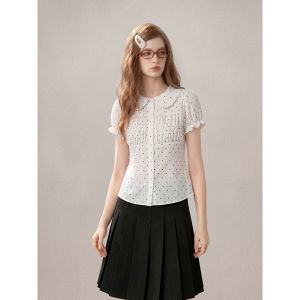 KBVVR | Dots Peter Pan Collar Short Sleeve Blouse Slim Fit Short Design Sense Shirt