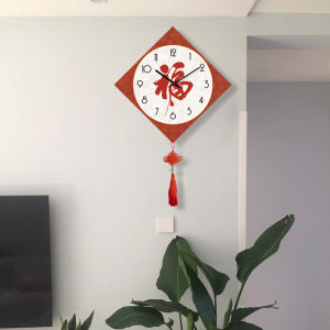 Modern Silent Wall Clock Simple New Chinese Style Creative Home Living Room Decorative Wood Square Clock HanYi Ink Trace