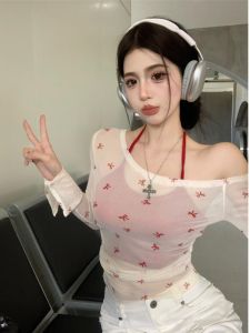 Áo Thun Nữ Tay Dài Cổ Treo Ôm Vừa Vặn Mùa Hè in Họa Tiết Bướm Ngọt Ngào Và Cay Nồng Áo Khoác Mỏng Kiểu Dáng Đơn Giản