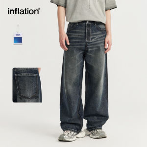 INFLATION brand Mens Youth 2024 Spring/Summer New Product Retro Brushed Wide Leg Jeans Trendy Street Loose Worn Straight leg Pants