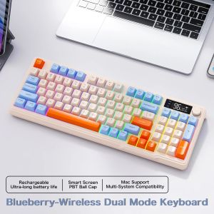 FreeWolf M96 Wireless Keyboard with ScreenGaming Keyboard Bluetooth Dual-Mode ConnectionMulti-Device LinkingErgonomic