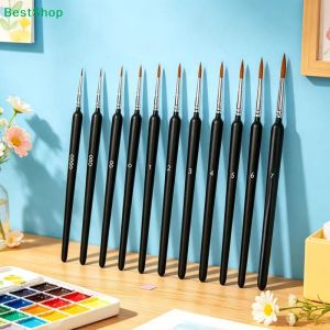 ♩11Pcs Fine Tip Liner Paint Brush Set Non Slip Comfort Grip Assorted Sizes For Watercolor Acrylic Painting Nail Art