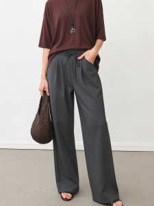 Basic House | High Waist Loose Fit Drawstring Gray Leisure Pants For Women