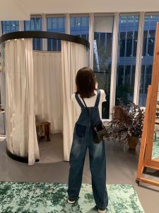 Trendy High Waist Wide Leg Denim Overalls Womens Loose Fit Summer Autumn Seasonal Design Anti-Stain Cotton Stretch Fabric