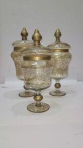 Toples kaca Toples Turki Toples Pajangan Hand drawing look  Set 3 Pc Vicenza Antik V 407