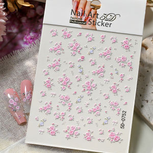 1Pc 5D Embossed Flower Nail Stickers Delicate Tulip Iris Cherry Blossom Patterns Self Adhesive Nails Decals For Spring Manicure