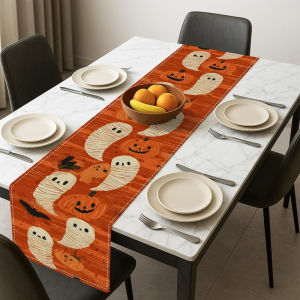 1Pc Halloween Themed Table Flag Weird Pumpkin and Bat Design Suitable for Party Restaurant Home Market Holiday Decoration Scene.