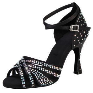 Latin Dance Shoes Adult Women's High Heel Dance Shoes Satin Salty High Heel Shoes with Diamond Embedding Dance Shoes 7.5cm
