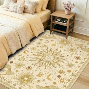 VIKAMA Boho Area Rug Gold Sun Moon Star Vintage Celestial Soft Rug Living Room Home Decor Aesthetic Art Premium Beautiful Cute