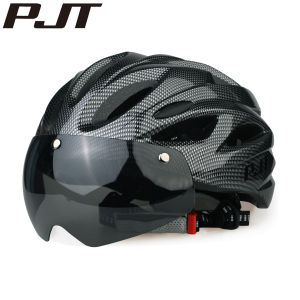 PJT Adult Cycling Helmets Road Mtb Bike Bicycle Helmet Removable Magnetic Windproof Sunglasses Bicycle Helmet Reflective Tape