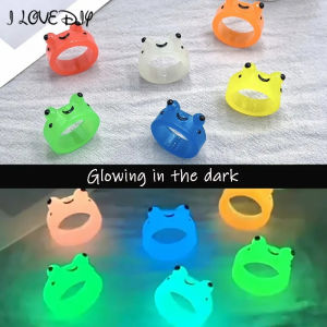 Colorful Luminous Cute Frog Rings Lover Resin Acrylic Rings for Women Girls Couple Travel Ring Summer Fashion Jewelry