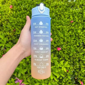 900ml Sports Water Bottle High Temperature Resistant Graduated Straw Cup Rainbow Frosted Progressive Color Water Cup Plastic Cup