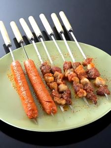 10/20 PCS BBQ Skewer Stainless Steel Stick with Wood Handle Reusable Grilling Kebab Stick BBQ Tools Barbecue Rod