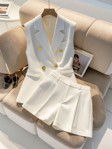 Elegant White Suit Vest And Shorts Two-Piece Set for Women Professional Fashionable Summer Outfit Small Size Available