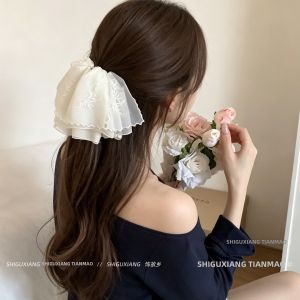 Korean White Embroidered Lace Hair Clip