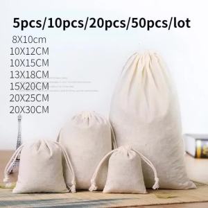 5pcs Cotton Drawstring Storage Bags Christms Wedding Gift DIY Plain Pouch Reusable Home Organize Dustbag 8x10 10x12 10x15 20X25