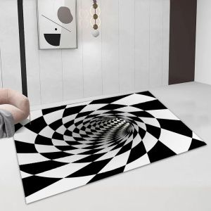 VIKAMA Black White Optical Illusion Rug 3D Vortex Checkerboard Floor Mat for Living Room Bedroom Home Decor