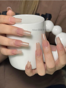 Handmade Moon Simple Series Pure Desire Sweet Ice Transparent Nude Color Long Wearing Nail Tips Glossy White Enhancing Any Skin Type