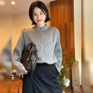 YUFUQING | Gray Long Sleeve Loose Fit Stand Collar Shirt Womens Early Autumn New Style Casual Vintage Slimming Versatile Top