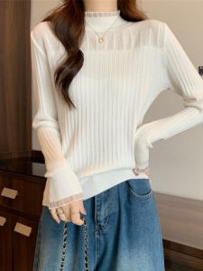 เสื้อชั้นในคอปกสูงครึ่งตัวผู้หญิงสไตล์เกาหลี ทรงสลิมฟิต เสื้อชั้นในถักลายลูกไม้ เสื้อชั้นในแฟชั่นฤดูใบไม้ผลิและฤดูใบไม้ร่วง