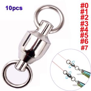 10pcs Heavy Duty Stainless Steel Hooks Fishing Accessories With Double Rings Solid Ring Swivel Ring Ball Bearing Fishing Connector