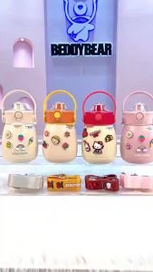 Babymommy👶Thermos Beddybear Bottle Thermal Kids Flasks Stainless Steel Bottle School Bottle Sling Carry INS 850ml