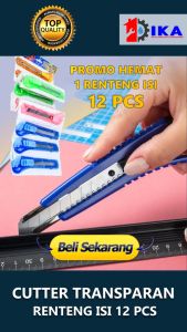 Pisau Cutter Ukuran Besar 12pcs Tajam 18mm Transparan Warna Warni Perlengkapan ATK untuk unboxing paket