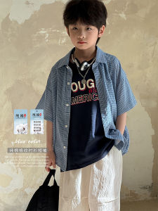 Pure Cotton Plaid Short Sleeve Shirt Thin Summer Wear for Boys Checkered Top Casual Loose Fit Childrens Button up Shirt