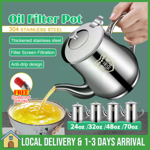 24/32/48/70 oz Stainless Steel Oil Filter Pot 油壶 油瓶 厨房过滤油壶 Large Capacity Oil Storage Grease Keeper with Spout Oil Container
